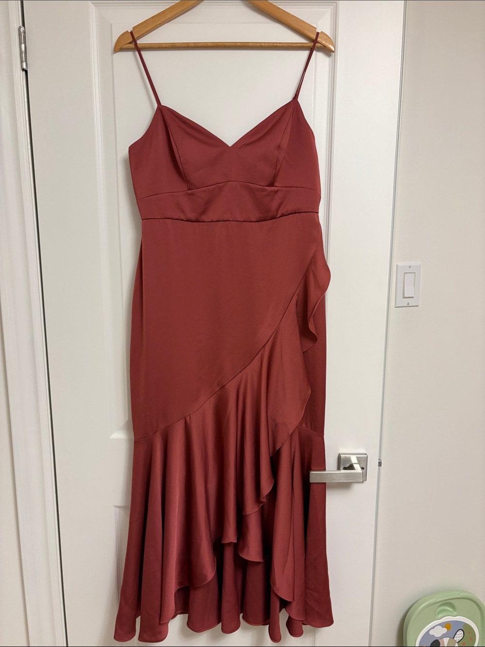 Ever New Rust Satin Ruffle Midi Dress
